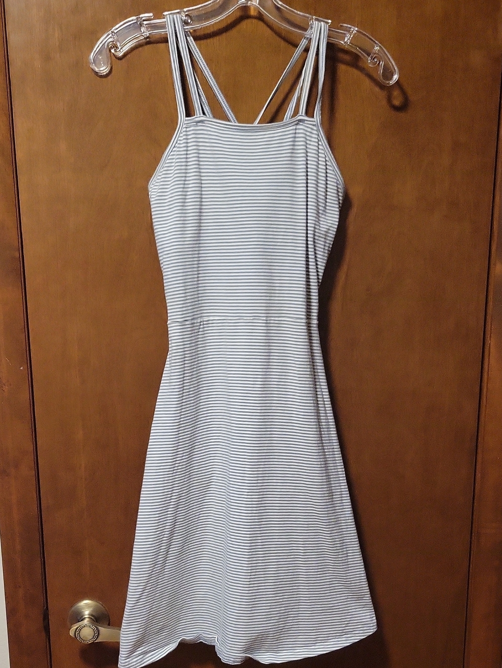 Pact Gray White Striped Fit And Flare Sleeveless Dress M